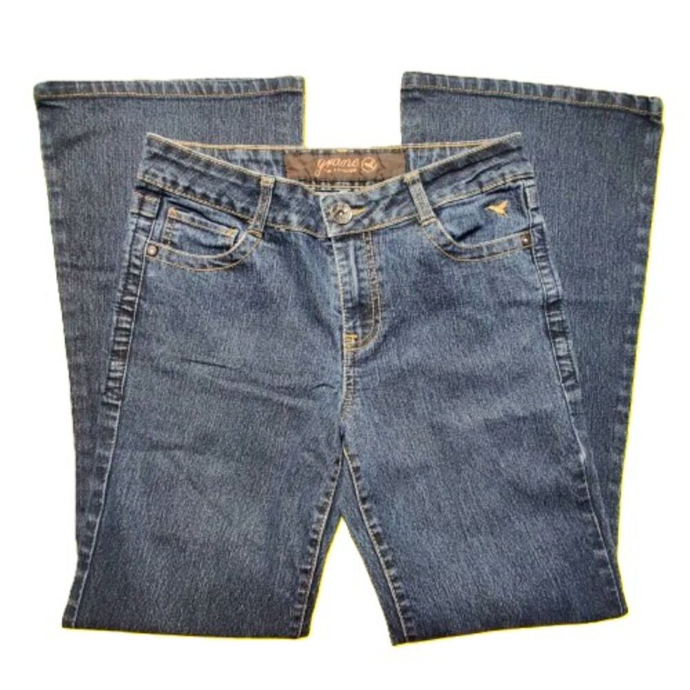 Grane Bootcut Jeans Juniors 7 Short Low Rise Dark Wash Stretch Denim